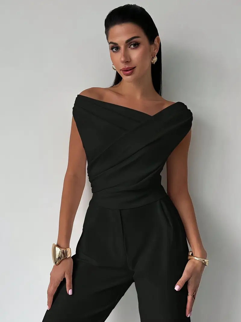 Elegancka Bluzka Damska Odkryte Ramiona Plisowana