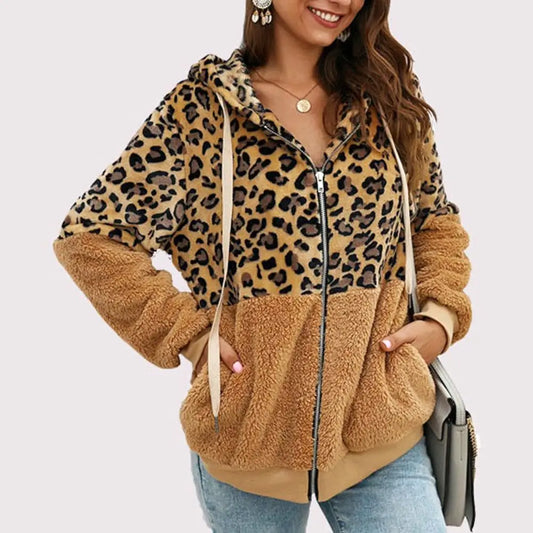 Sudadera de felpa con capucha y estampado de leopardo | Mira