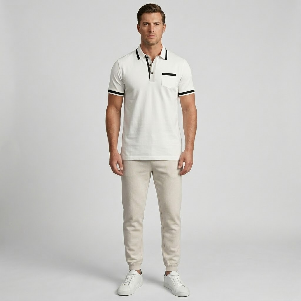 Wełniana Męska Koszulka Polo Slim Fit