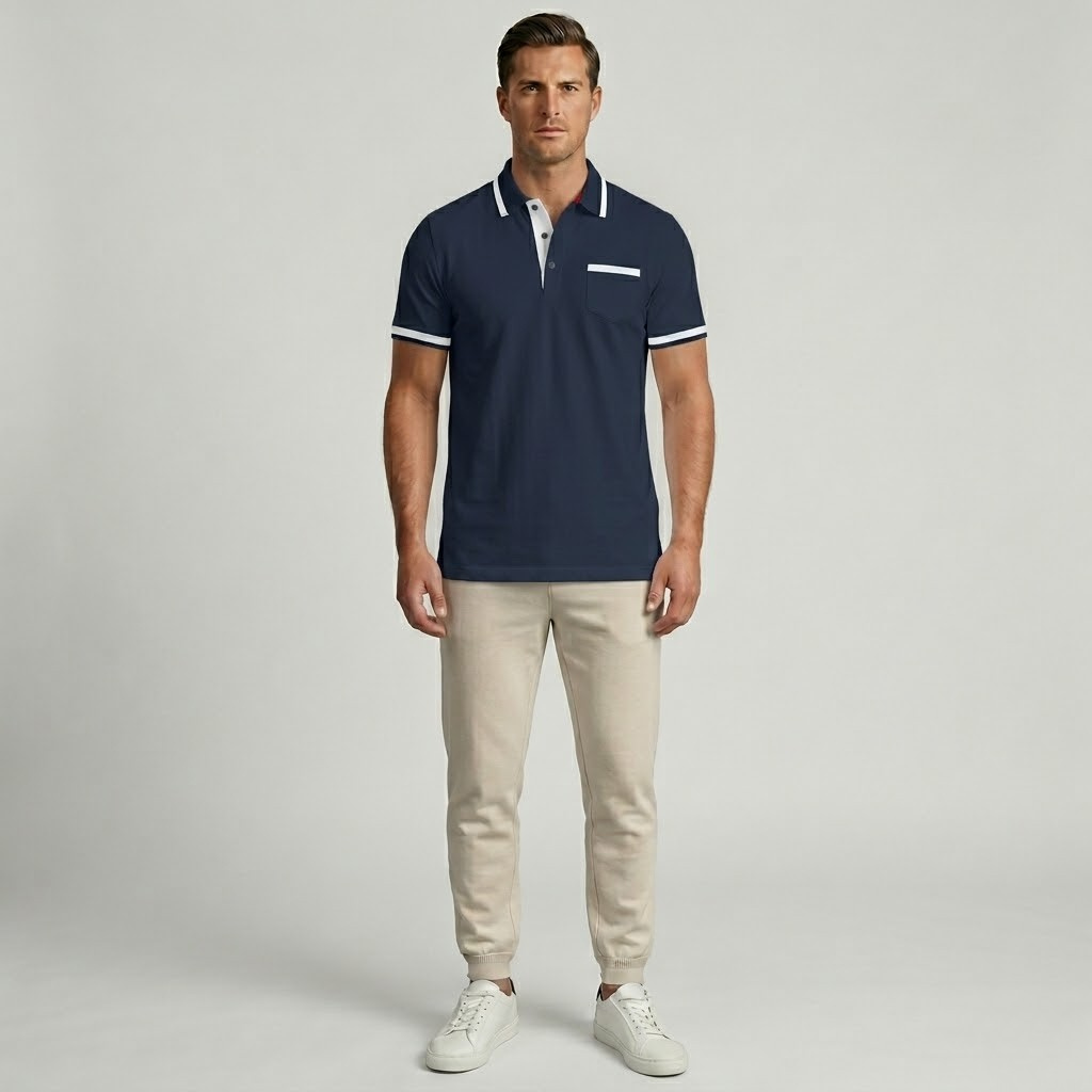 Wełniana Męska Koszulka Polo Slim Fit