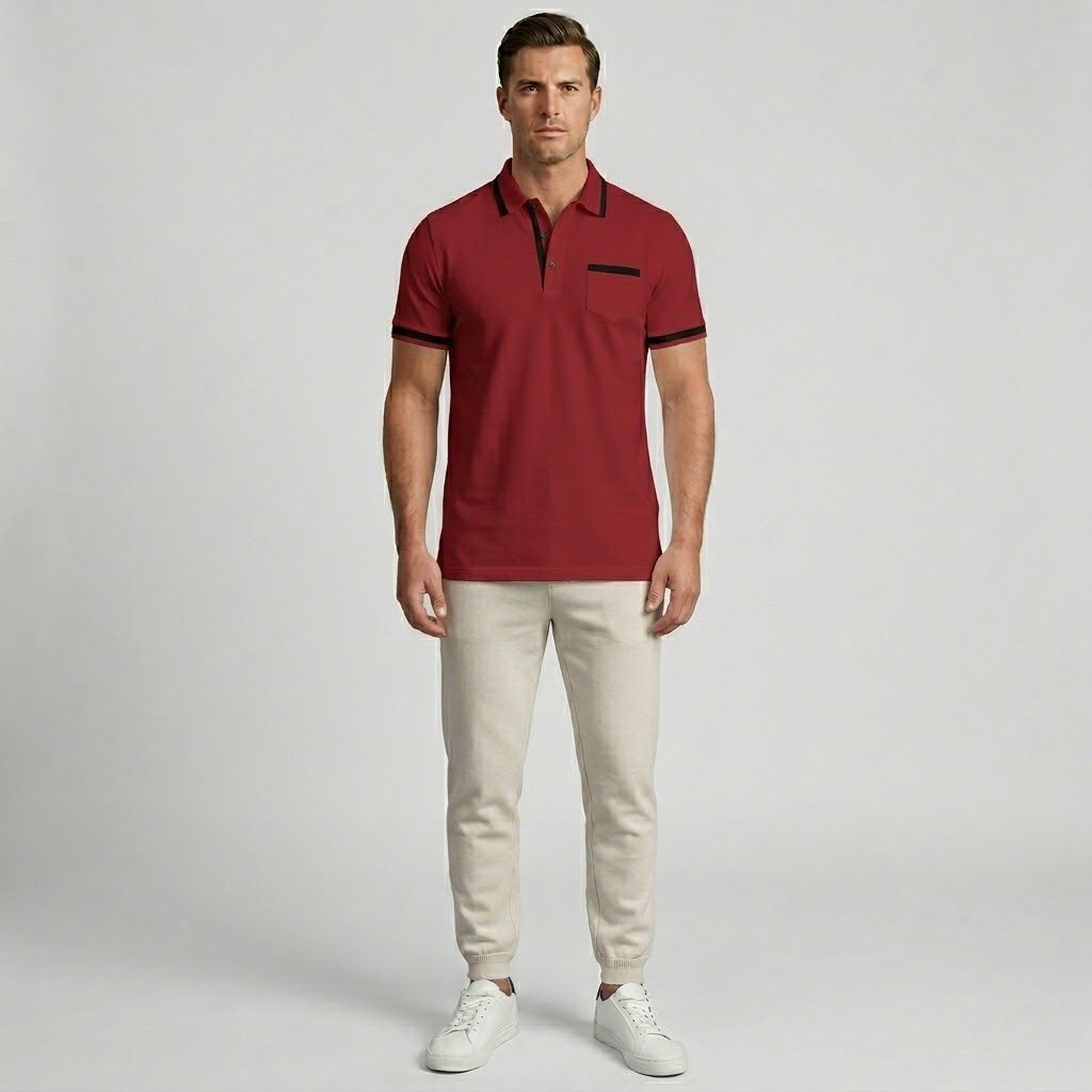 Wełniana Męska Koszulka Polo Slim Fit