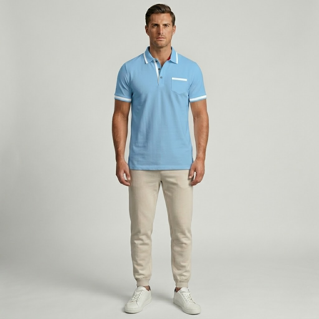 Wełniana Męska Koszulka Polo Slim Fit