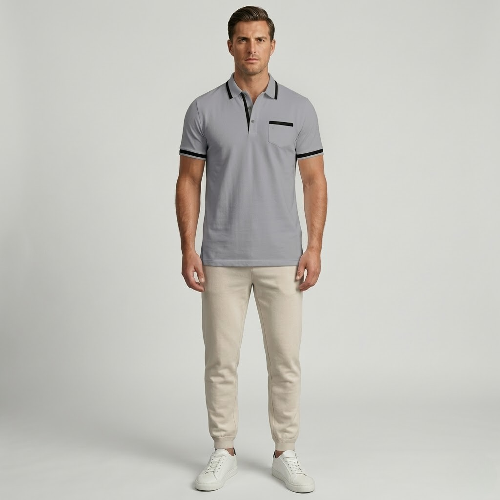 Wełniana Męska Koszulka Polo Slim Fit