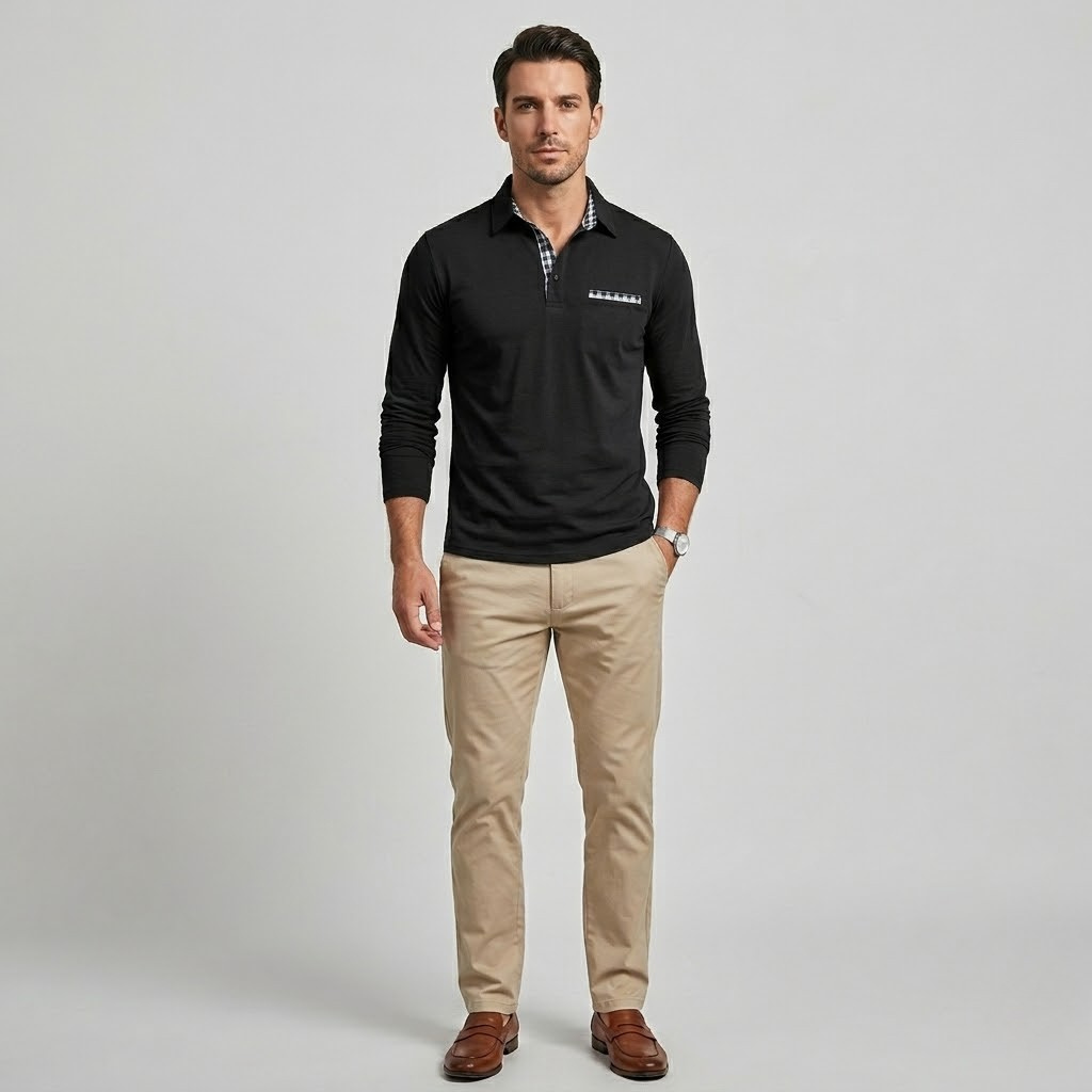 Męskie polo slim fit z długim rękawem
