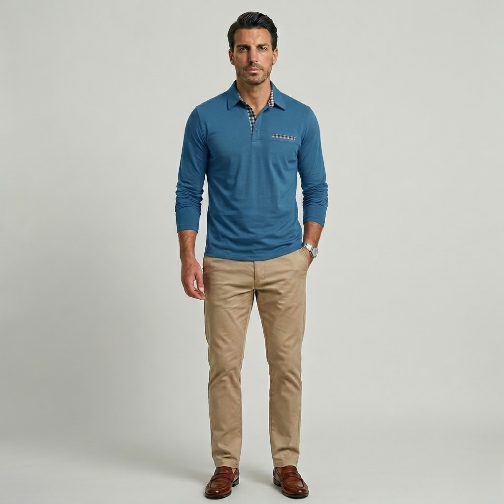 Męskie polo slim fit z długim rękawem
