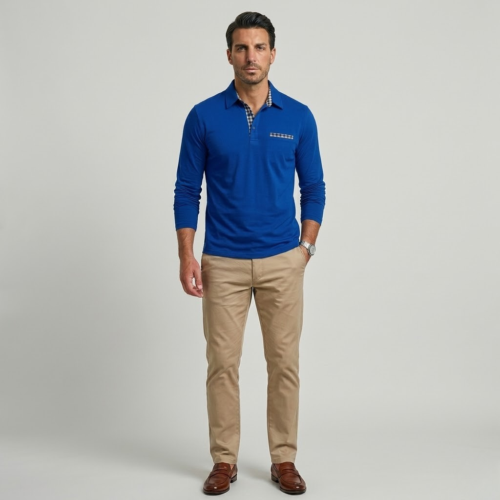 Męskie polo slim fit z długim rękawem