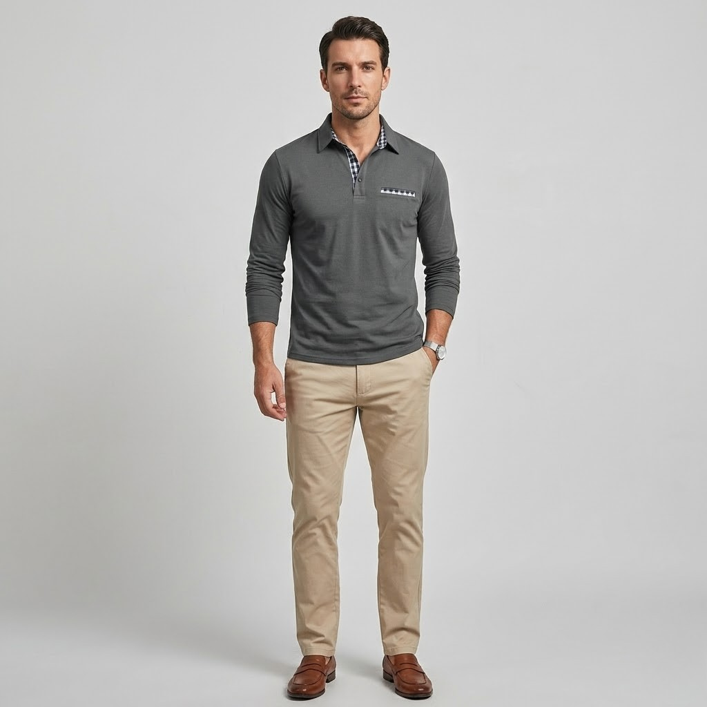 Męskie polo slim fit z długim rękawem