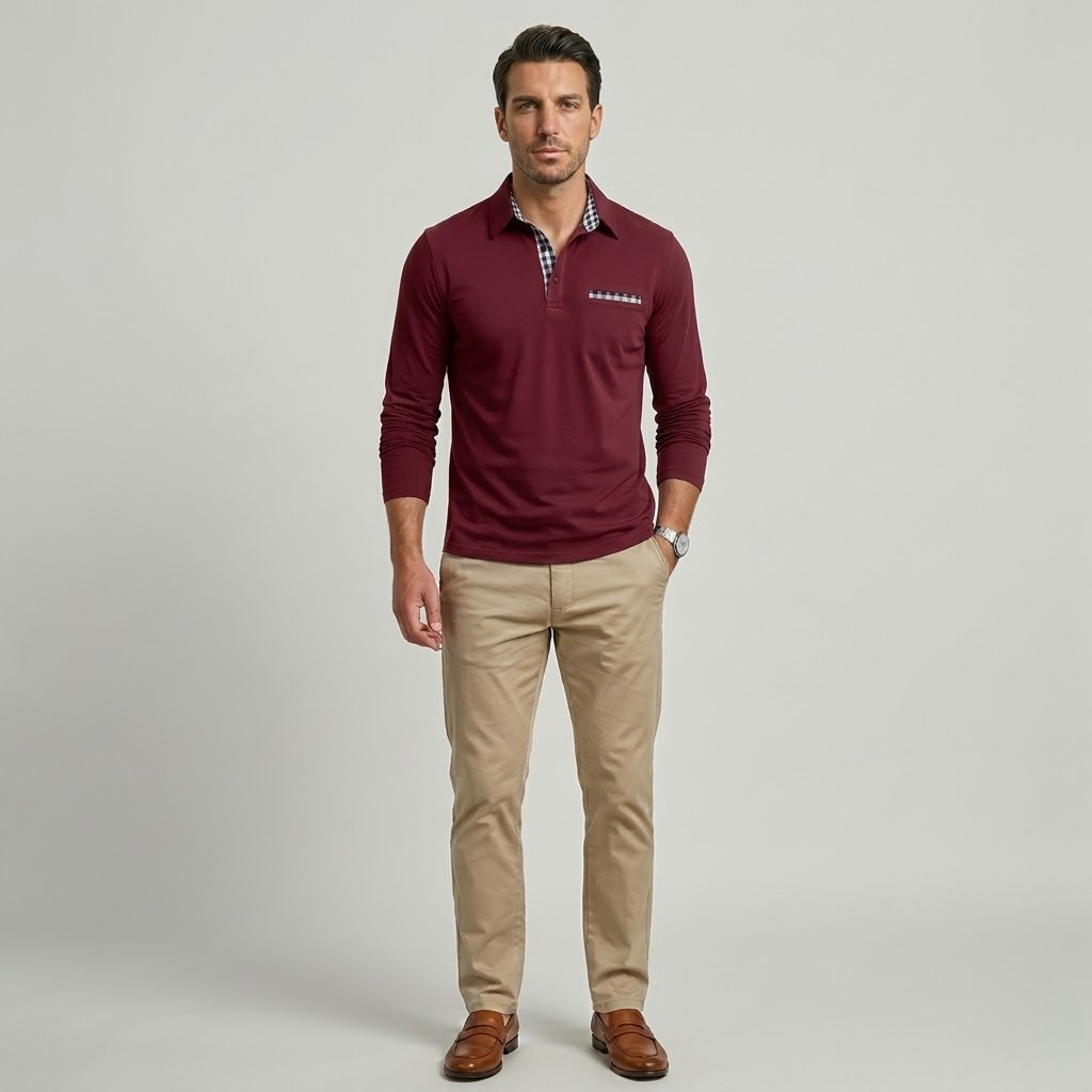 Męskie polo slim fit z długim rękawem