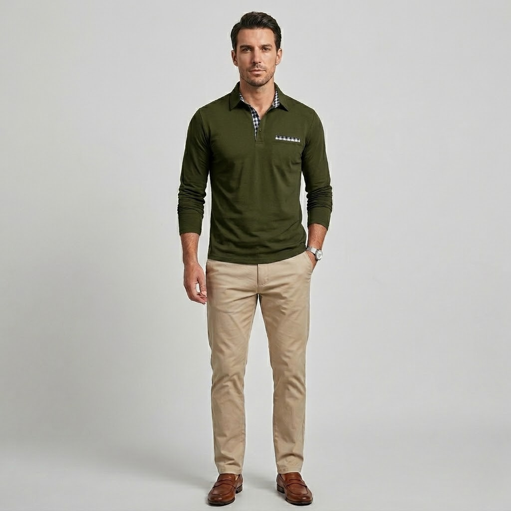 Męskie polo slim fit z długim rękawem