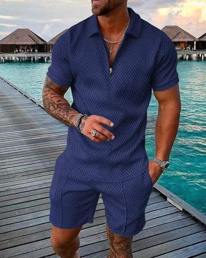 Lujoso conjunto de polo y pantalón corto de verano para hombre