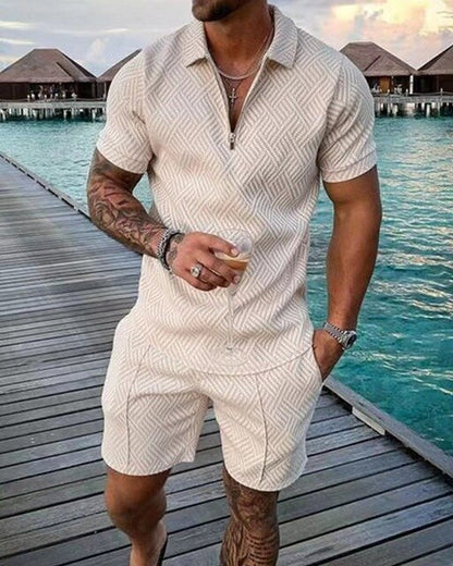 Lujoso conjunto de polo y pantalón corto de verano para hombre