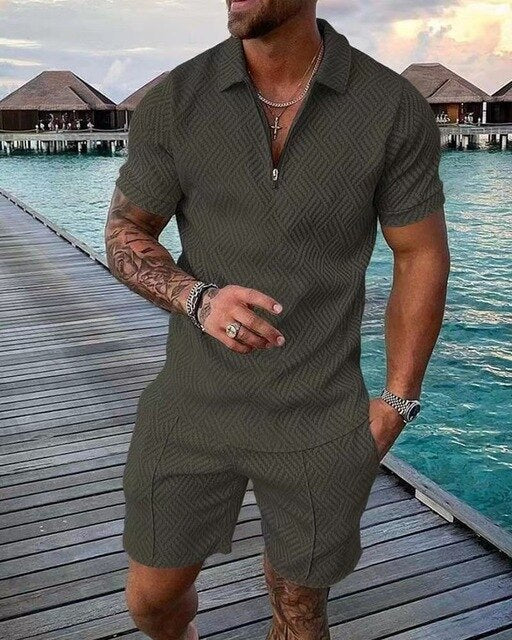 Lujoso conjunto de polo y pantalón corto de verano para hombre