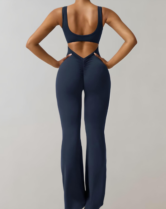 Clémence - Mono bodycon cuello halterneck y pantalón con mangas de campana