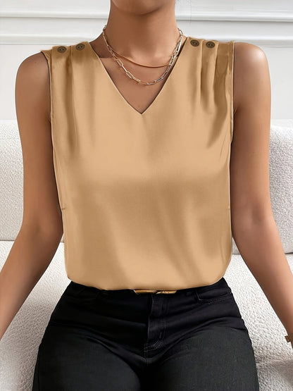 Blusa sin mangas con cuello en V - Diseño en color liso y tejido ligero