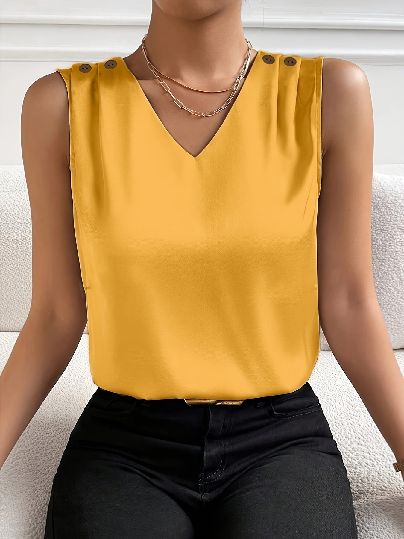Blusa sin mangas con cuello en V - Diseño en color liso y tejido ligero