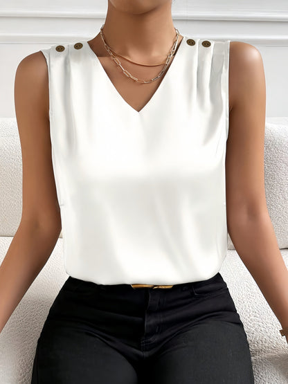 Blusa sin mangas con cuello en V - Diseño en color liso y tejido ligero