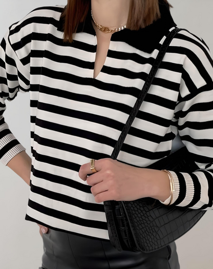 Janice - Elegante y cómodo jersey oversize de rayas con cuello redondo para mujer