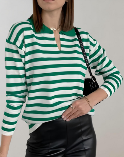 Janice - Elegante y cómodo jersey oversize de rayas con cuello redondo para mujer