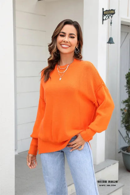 Ainsley - jersey casual de punto con cuello en O naranja