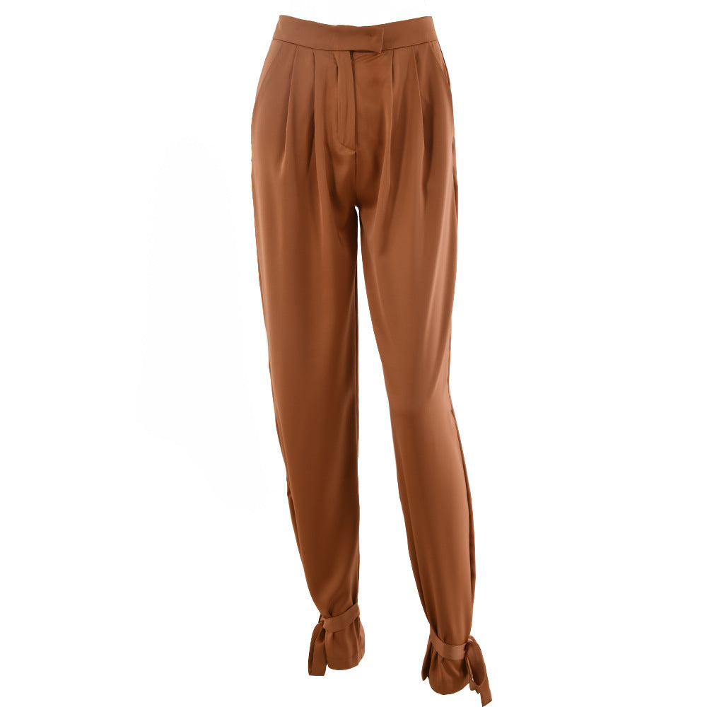 Pantalones de ocio para mujer con pernera ancha y lazo