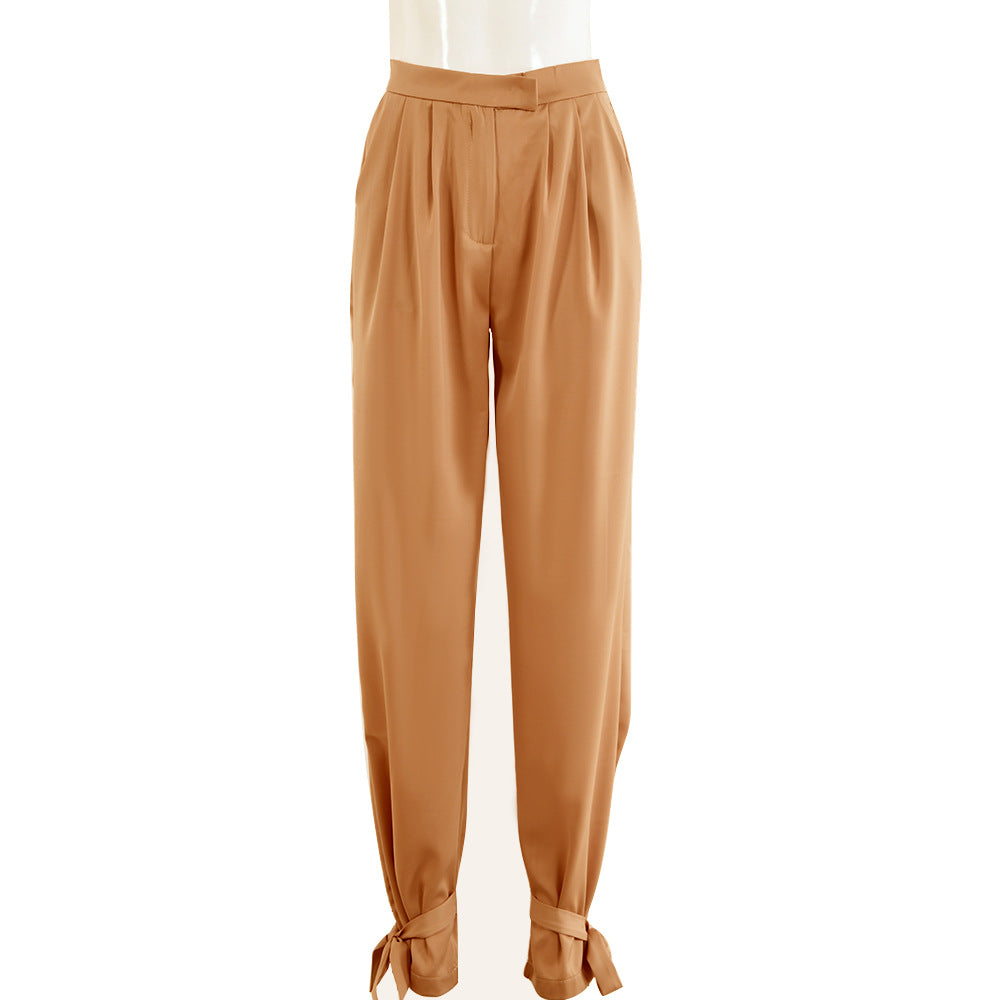 Pantalones de ocio para mujer con pernera ancha y lazo