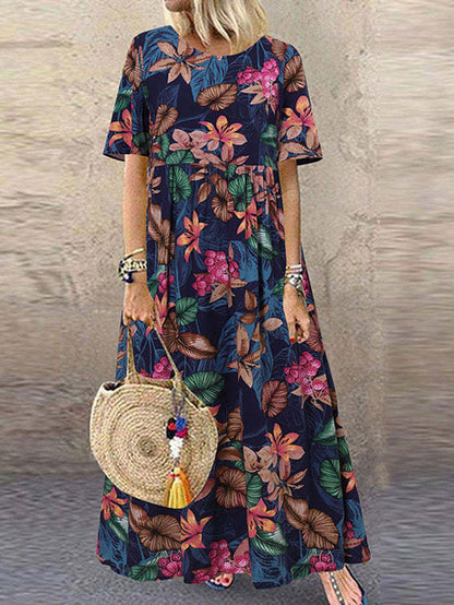 Vestido Largo Mujer Cuello Redondo Casual Vintage Shorts