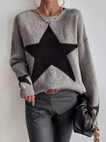 Jersey de grandes estrellas con cuello redondo para mujer