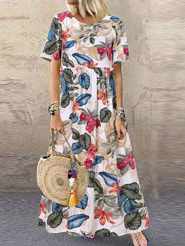 Vestido Largo Mujer Cuello Redondo Casual Vintage Shorts