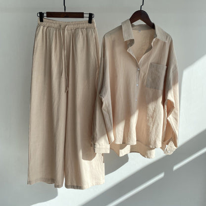 Camisa y pantalón de talle alto en algodón y lino
