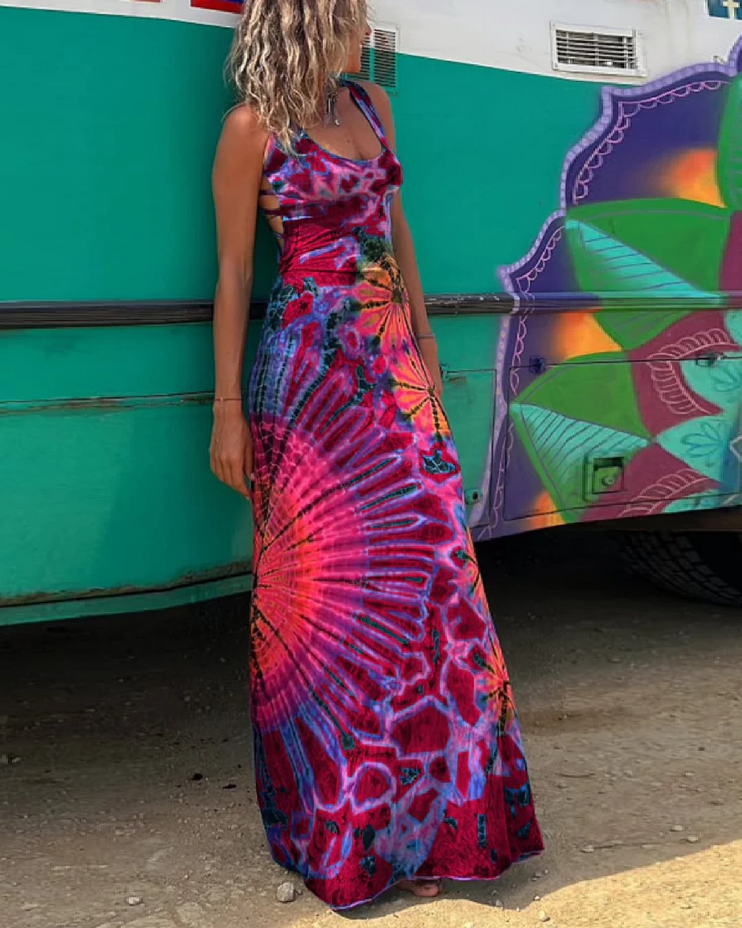 Layiah - Maxi vestido con encaje y estampado Tie-Dye