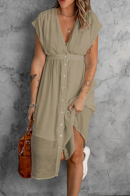 vestido liso de mujer con mangas profundas en V