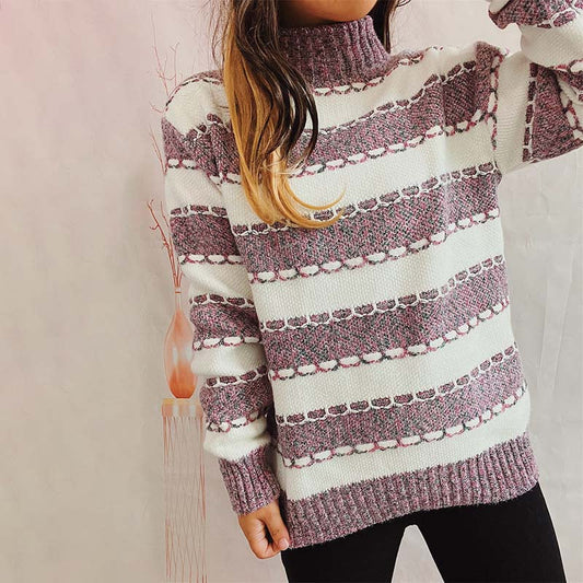 Lulani - Jersey de cuello alto a rayas para mujer