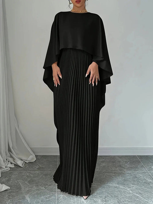 Vestido largo plisado con detalle vaporoso para ocasiones elegantes