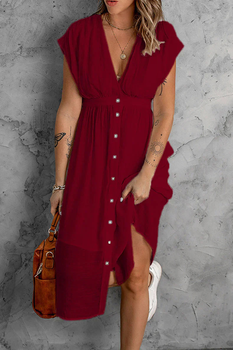 vestido liso de mujer con mangas profundas en V