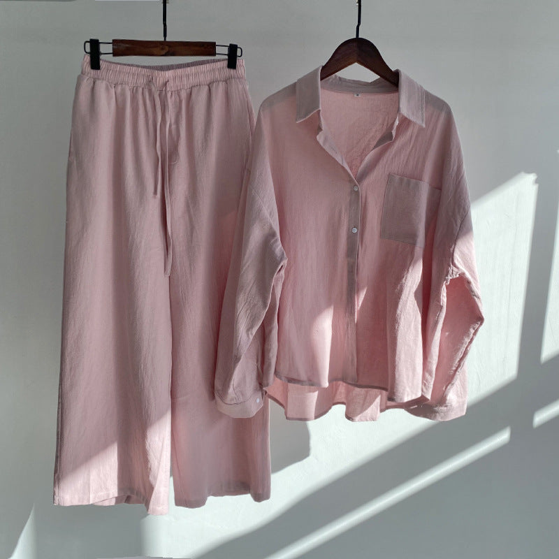 Camisa y pantalón de talle alto en algodón y lino