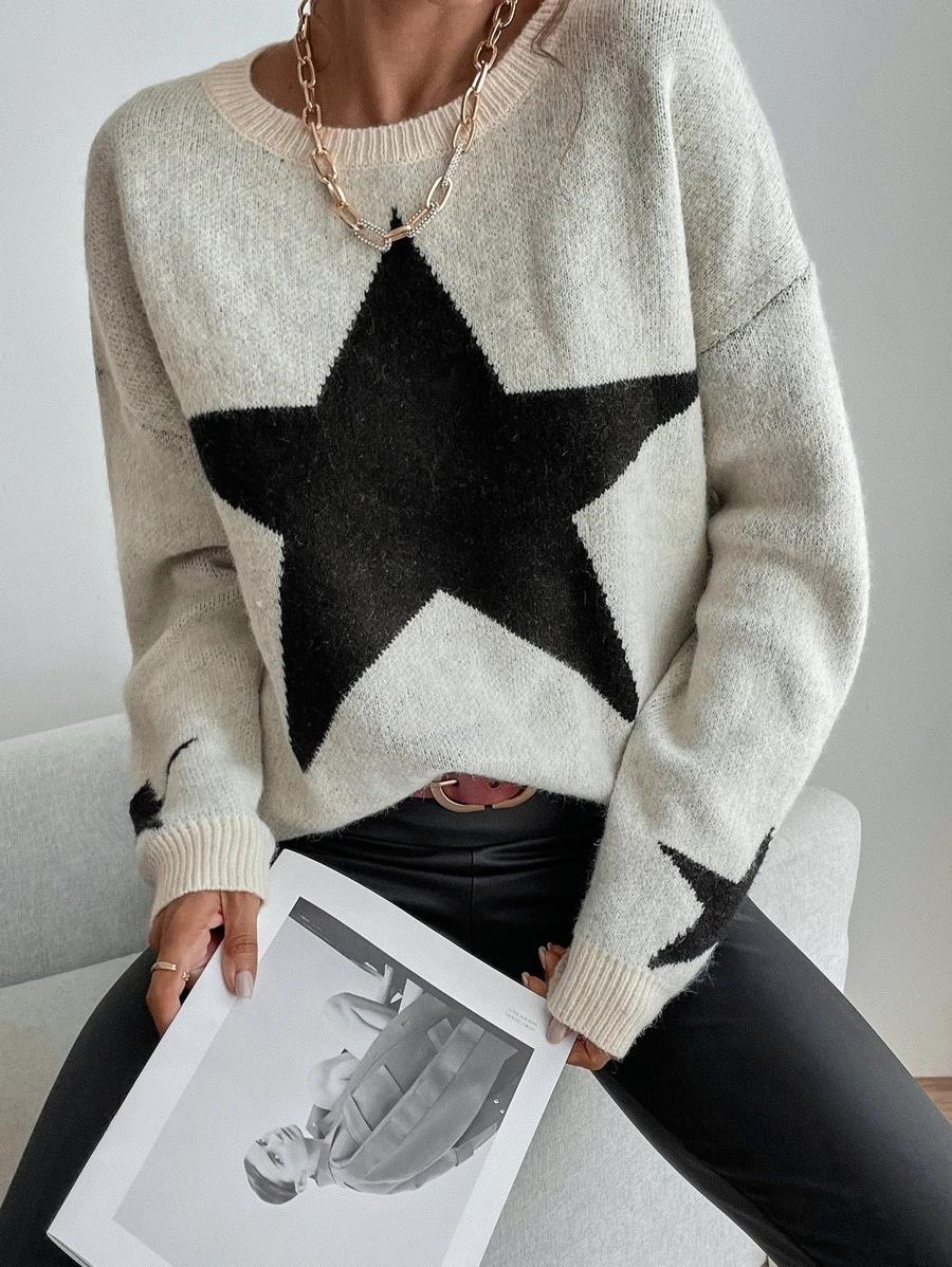 Jersey de grandes estrellas con cuello redondo para mujer