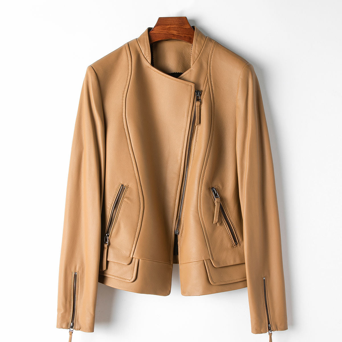 Elegante cazadora de cuero estilo bomber vintage para mujer | Perfecta para el día a día