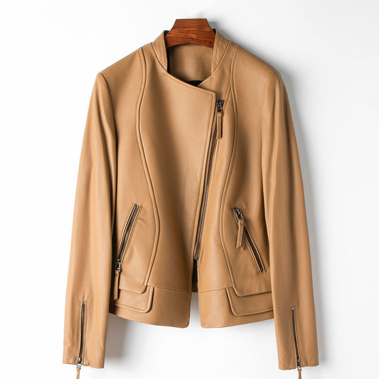 Elegante cazadora de cuero estilo bomber vintage para mujer | Perfecta para el día a día