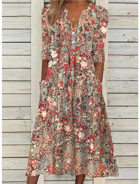 Vestido de Verano | Sofisticado | Cuello en V, Mangas Cortas, Corte Casual | Perfecto para Verano y Primavera