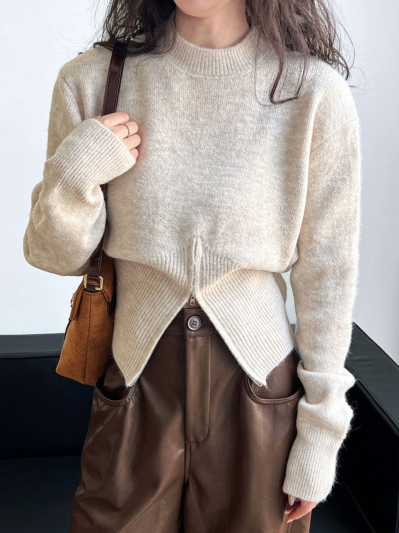 Jersey de mujer con cuello redondo y cinturilla