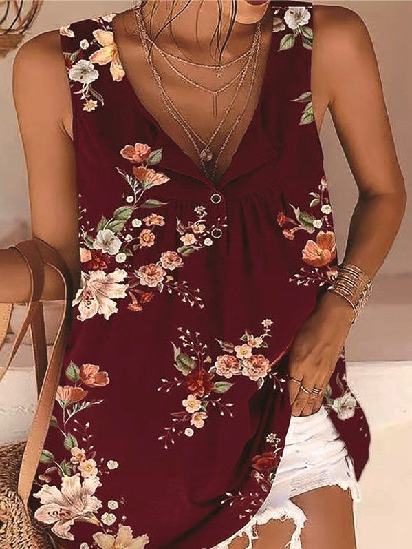 Camiseta sin mangas con cuello en V y botones de giro