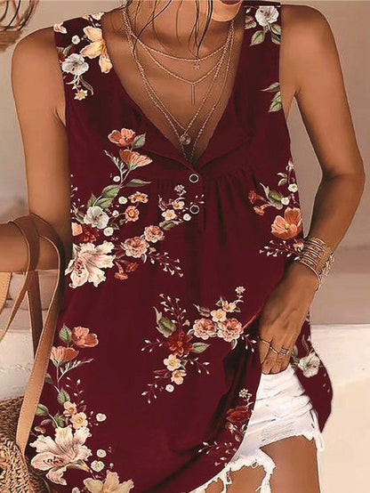 Camiseta sin mangas con cuello en V y botones de giro
