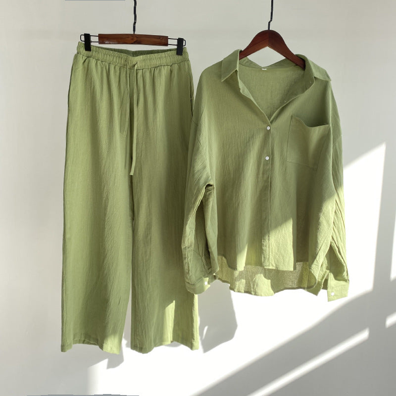 Camisa y pantalón de talle alto en algodón y lino