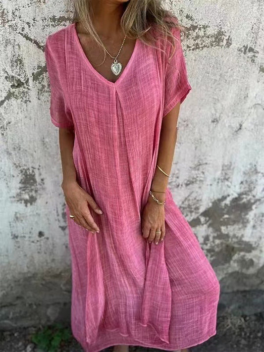 Vestido de escote en V con estilo natural y diseño relajado