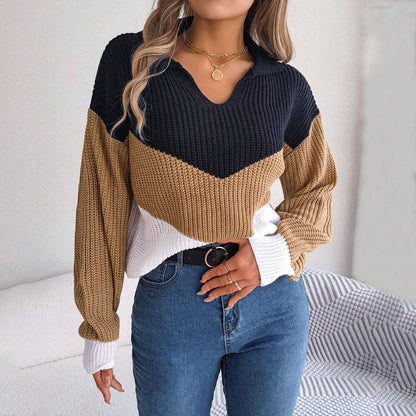 Xylana Sweater | Jersey de mujer con cuello en V y bloques de color