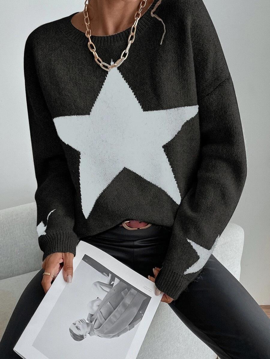 Jersey de grandes estrellas con cuello redondo para mujer