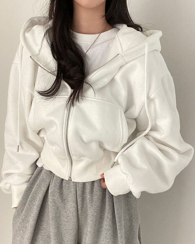 Sudadera con capucha de color liso, corta y holgada, estilo hip-hop, para mujer