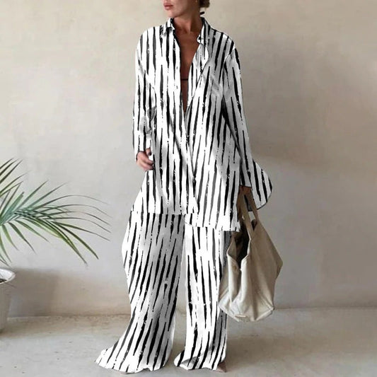 Conjunto de blusas holgadas de manga larga y pantalón de pata ancha a juego