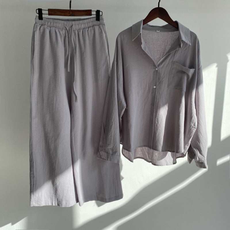 Camisa y pantalón de talle alto en algodón y lino