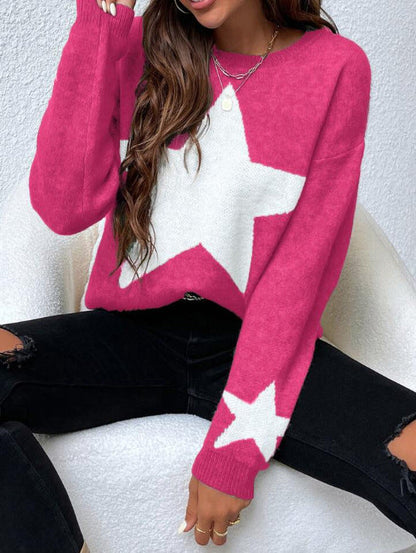 Jersey de grandes estrellas con cuello redondo para mujer